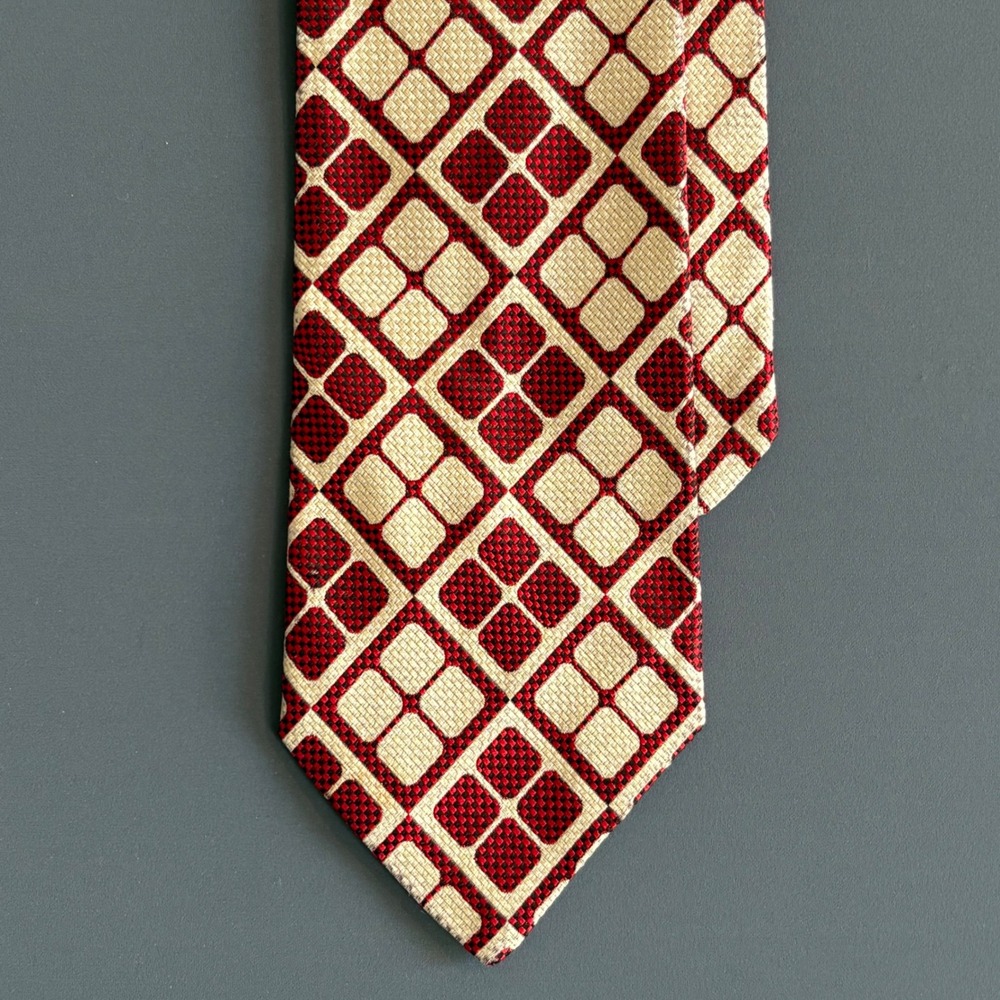 1960s Mod Towncraft JC Penneys Geometric Tie | Burgundy Cream | Vintage 70s Rero
